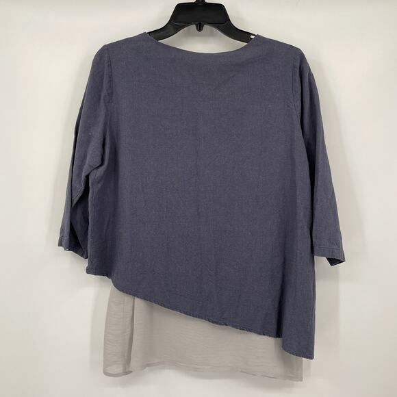 Soft Surroundings Linen Blend Blue Gray Asymmetrical Layered Top Size PXS - Picture 6 of 6